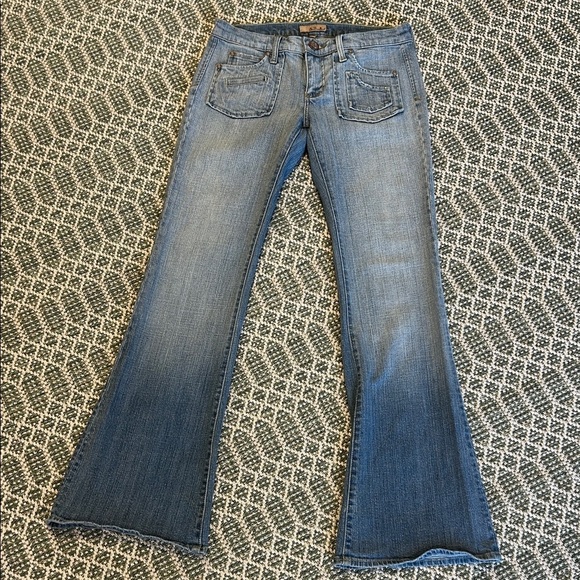 See Thru Soul Denim - Vintage 90s See Thru Soul Y2K Ultra Low Rise Flare Jeans | Light Wash Denim | 28